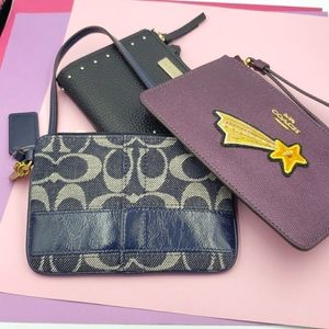 BUNDLE 2 Coach Wristlets + 1 Kate Spade Wallet Denim Leather Studded